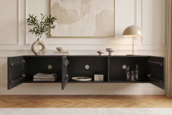 Hangend design TV meubel mangohout zwart 160 cm