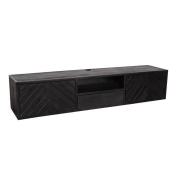 Zwevend tv meubel zwart mangohout visgraat 160 cm