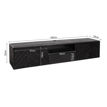 Zwevend tv meubel zwart mangohout visgraat 160 cm