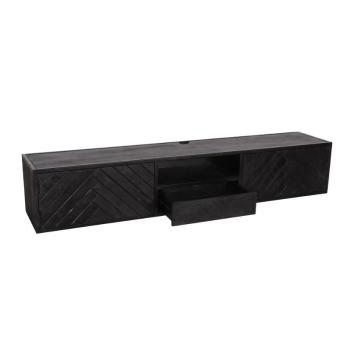 Zwevend tv meubel zwart mangohout visgraat 180 cm