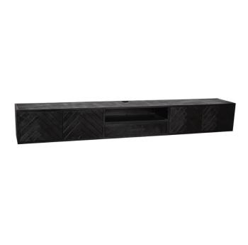 Zwevend tv meubel zwart mangohout visgraat 280 cm