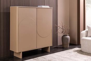 Highboard wandkast beige met travertin bovenblad 131cm
