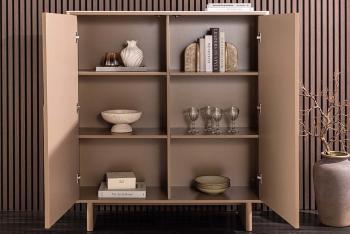 Highboard wandkast beige met travertin bovenblad 131cm