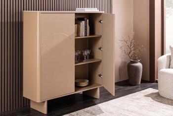 Highboard wandkast beige met travertin bovenblad 131cm