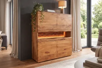 highboard wandkast mangohout  met LED verlichting 100x120 cm