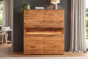 highboard wandkast mangohout  met LED verlichting 100x120 cm