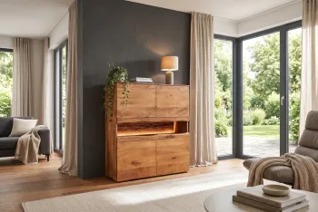 highboard wandkast mangohout  met LED verlichting 100x120 cm