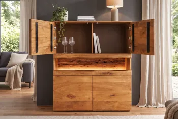 highboard wandkast mangohout  met LED verlichting 100x120 cm