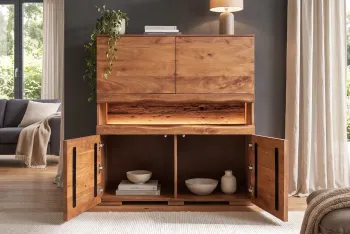 highboard wandkast mangohout  met LED verlichting 100x120 cm