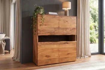 highboard wandkast mangohout  met LED verlichting 100x120 cm