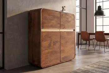 Highboard kast mangohout donkerbruin gouden accent 120 cm