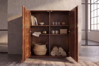 Highboard kast mangohout donkerbruin gouden accent 120 cm