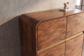 Highboard kast mangohout donkerbruin gouden accent 120 cm