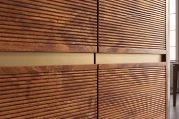 Highboard kast mangohout donkerbruin gouden accent 120 cm