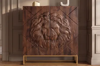Highboard lion mangohout bruin goud onderstel 120 cm