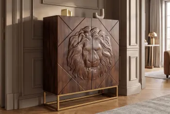 Highboard lion mangohout bruin goud onderstel 120 cm