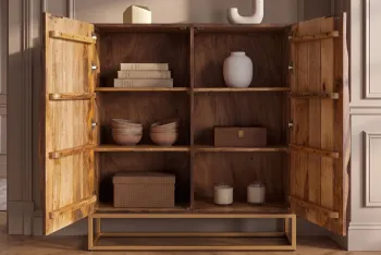 Highboard lion mangohout bruin goud onderstel 120 cm