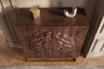Highboard lion mangohout bruin goud onderstel 120 cm