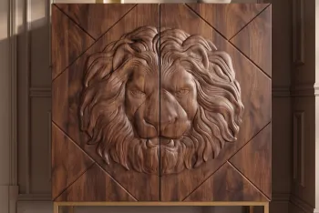 Highboard lion mangohout bruin goud onderstel 120 cm