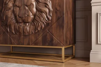 Highboard lion mangohout bruin goud onderstel 120 cm