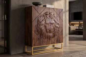 Highboard lion mangohout bruin goud onderstel 120 cm