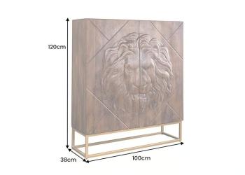 Highboard lion mangohout bruin goud onderstel 120 cm