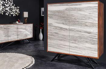 design highboard acaciahout met wit natuursteen