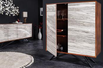 design highboard acaciahout met wit natuursteen