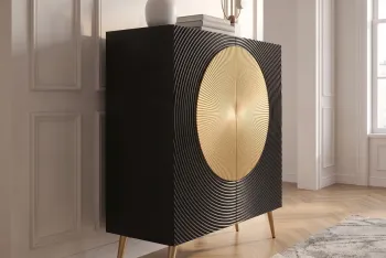 Highboard zwart mangohout gouden accenten 120 cm