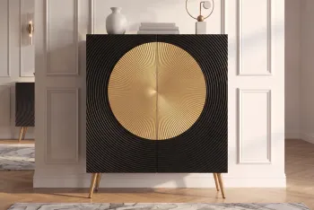 Highboard zwart mangohout gouden accenten 120 cm