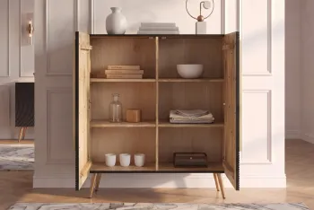 Highboard zwart mangohout gouden accenten 120 cm