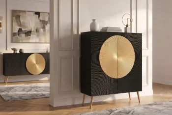 Highboard zwart mangohout gouden accenten 120 cm