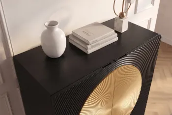 Highboard zwart mangohout gouden accenten 120 cm