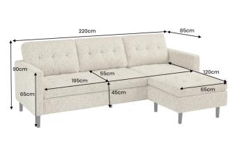 Hoekbank beige stof 220 cm universele ottomane