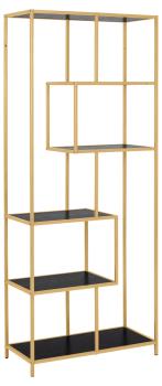 hoge boekenkast zwarte schappen goud frame