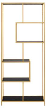 hoge boekenkast zwarte schappen goud frame