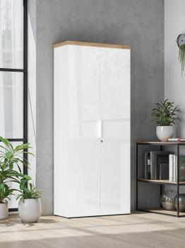 hoge kantoor kast wit hoogglans eiken cadiz 190 cm
