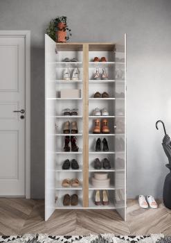 hoge schoenenkast wit hoogglans met spiegeldeur 185 cm