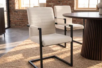 eetkamerstoel met armleuningen beige cord stof