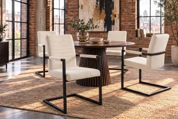 eetkamerstoel met armleuningen beige cord stof