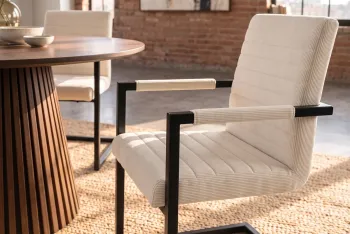 eetkamerstoel met armleuningen beige cord stof
