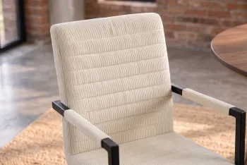 eetkamerstoel met armleuningen beige cord stof