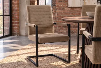 eetkamerstoel met armleuningen taupe cord stof