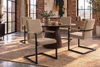 eetkamerstoel met armleuningen taupe cord stof