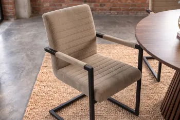 eetkamerstoel met armleuningen taupe cord stof