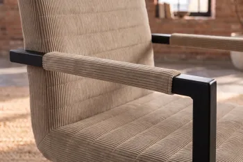 eetkamerstoel met armleuningen taupe cord stof