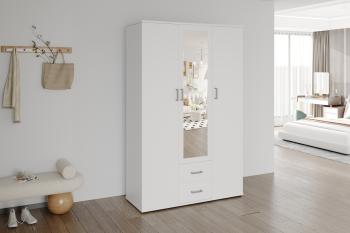 kledingkast wit met spiegel 120 cm 3 deuren 2 laden