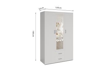 kledingkast wit met spiegel 120 cm 3 deuren 2 laden
