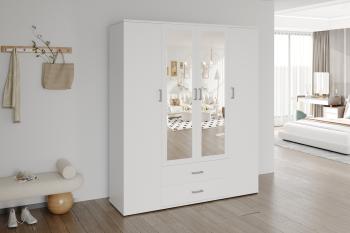 kledingkast wit met spiegels 160 cm 4 deuren 2 laden