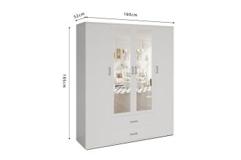 kledingkast wit met spiegels 160 cm 4 deuren 2 laden